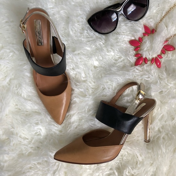 Halogen Shoes - Halogen strappy leather pumps, tan, black, gold